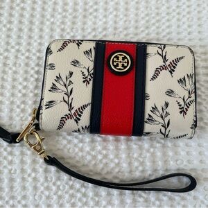 Tory Burch Red and Black Floral Wristlet wallet vintage